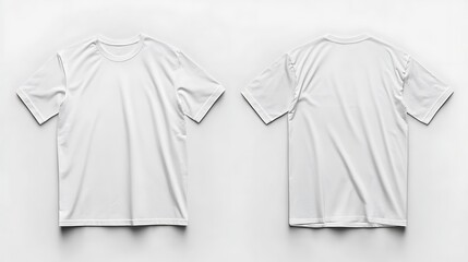 Two white t-shirts, front and back views, laid flat.

