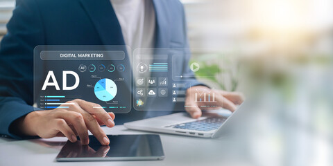 Innovative advertising strategies in digital marketing leveraging AI and data analytics to boost business performance, track trends, and achieve targeted content delivery in dynamic media environments