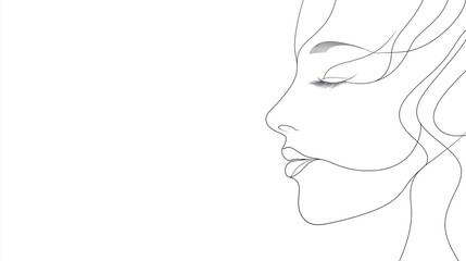 Elegant single-line drawing of a female profile with flowing hair, showcasing minimalistic beauty and artistic expression