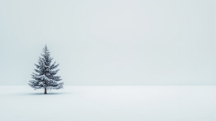 Fototapeta premium Tree in snow calm view simple landscape