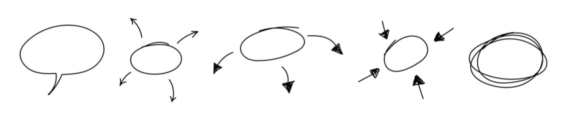 Set of sketch line frames. Doodle arrow, circle, oval. Freehand black marker, pen. Vector childish naive art. Sketch line frames. Freehand black marker