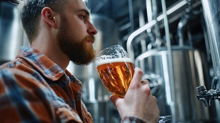 a brewmaster tasting beer from a sample glass, showcasing the art of crafting flavors