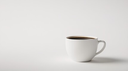 Obraz premium Minimalist White Cup with Coffee on a Neutral Background