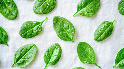 Obraz premium A close up of green spinach leaves on a white background