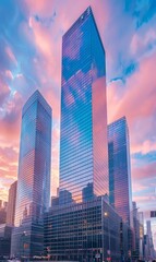 Fototapeta premium A tall building with a reflection of the sky on its side
