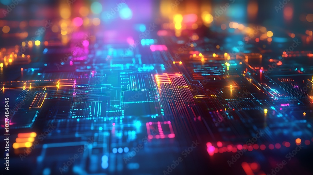 Poster Abstract digital network with glowing lines and nodes.