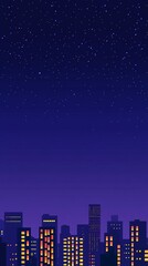 Naklejka premium A night cityscape with a starry sky above.