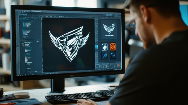 a logo being designed on a computer screen, representing brand identity creation