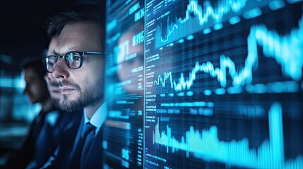 Team Analyzing Market Trends on Digital Screen