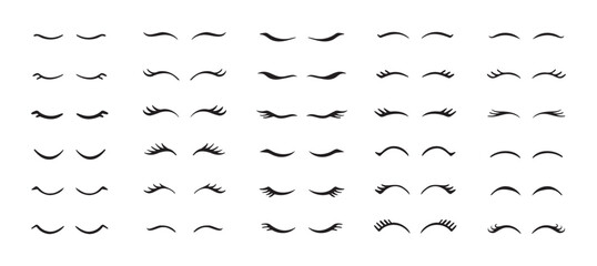 Eyelashes closed eyes set vector. Cute girl closed eye icon design for character illustration