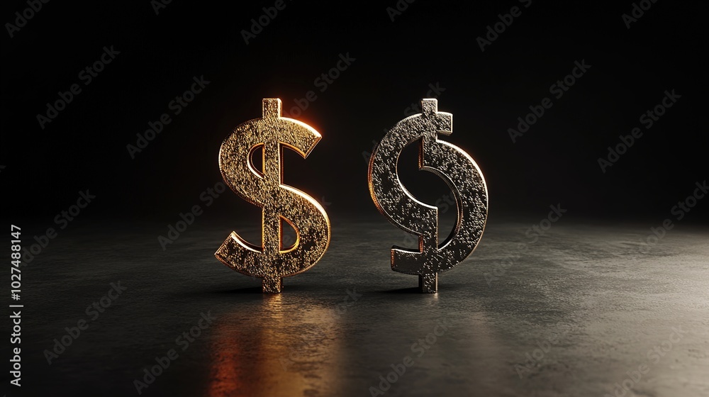 Wall mural metallic dollar signs in dramatic lighting