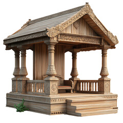 Fototapeta premium Exotic Wooden Pagoda with Intricate Details and Stilted Base