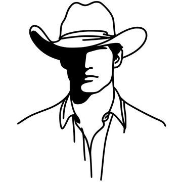 recommend clip art: Simple line art cowboy portrait