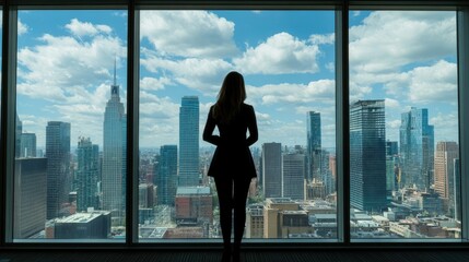 Fototapeta premium Businesswoman Standing by Window with City View