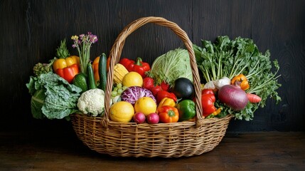 a basket overflowing with fresh produce, symbolizing natureâ€™s bounty and abundance