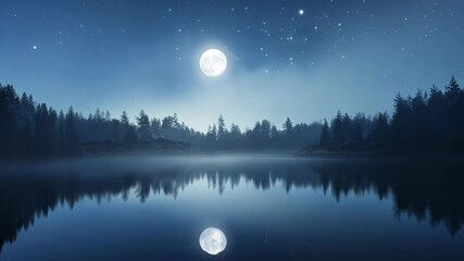 Serene Moonlit Lake - Powered by Adobe