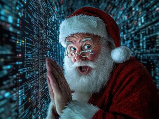 Illustrate Santa immersed in technology