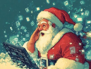 Illustrate Santa immersed in technology