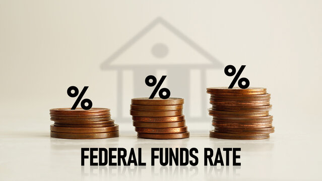 Federal funds rate FFR is shown as business and financial concept