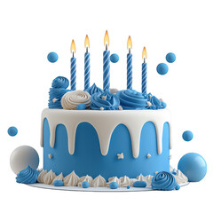 Vibrant Birthday Cake with Blue Sprinkles and White Candles on Pastel Background