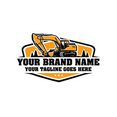 Excavator Logo Vector Template. Construction Company Logo Illustration Isolated