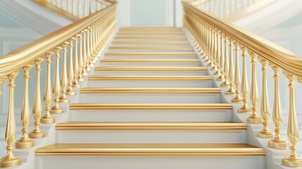 Fototapeta premium Gleaming Golden Staircase Leading Upwards Symbolizing Ambition and Achievement