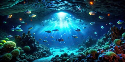 Obraz premium Concept: Eye Level the mysterious depths of the ocean focusing on bioluminescent creatures