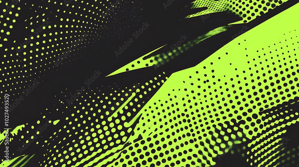 Poster Abstract green and black digital background with a halftone pattern.