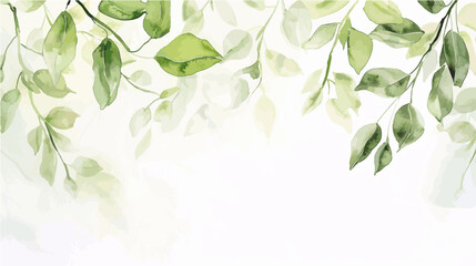 A soft watercolor background featuring delicate green leaves hanging from above. Perfect for nature-inspired designs, invitations, or botanical themes