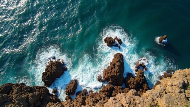 Scenic coastal cliff with waves crashing on rocks below