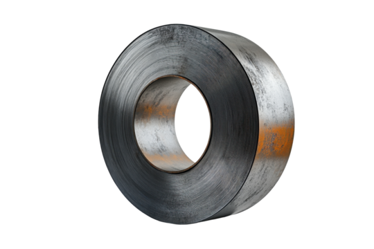 Industrial metal roll on isolated background for manufacturing and construction use.