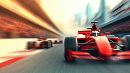 Obraz premium Dynamic race scene featuring fast red cars on track, showcasing speed and excitement.