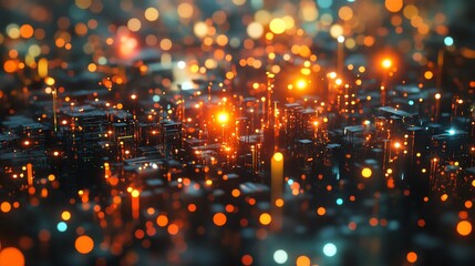 Clusters of small lights that could represent pixels or bits of fragmented data.