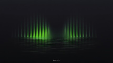 Abstract green glowing lines reflected in dark water.
