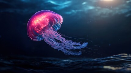 Naklejka premium Colorful Jellyfish Swimming in Deep Blue Ocean