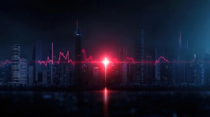Futuristic Cityscape with Heartbeat Pulse Graphic