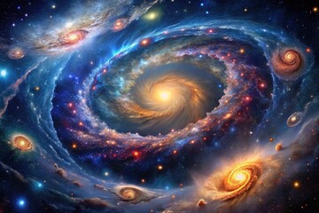 Obraz premium Cosmic view of galaxies and nebulae from a worm's eye perspective