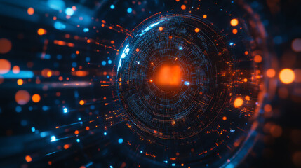 A digital globe surrounded by vibrant binary streams illuminating a futuristic cyberspace environment at night