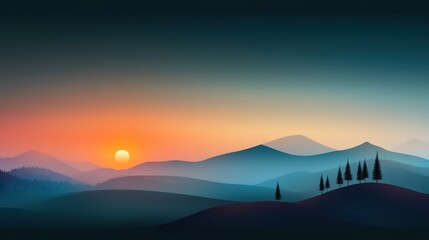 Serene Sunset Over Mountain Landscape