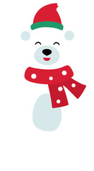 Cute christmas polar bear icon vector.
Cute white polar bear flat illustration.
