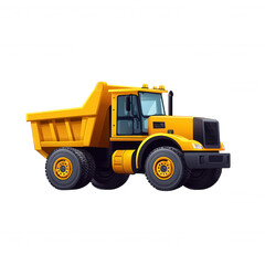 Naklejka premium Yellow Cartoon Dump Truck Racing Across Construction Site