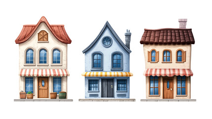 Fototapeta premium Charming houses illustration with varied designs, white isolate background