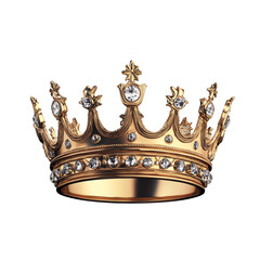 Golden crown with jewels, white isolate background