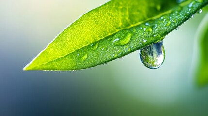 Raindrop on Green Leaf in Nature