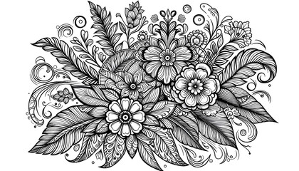 Fototapeta premium Intricate Black and White Floral Line Art Design. generative AI.
