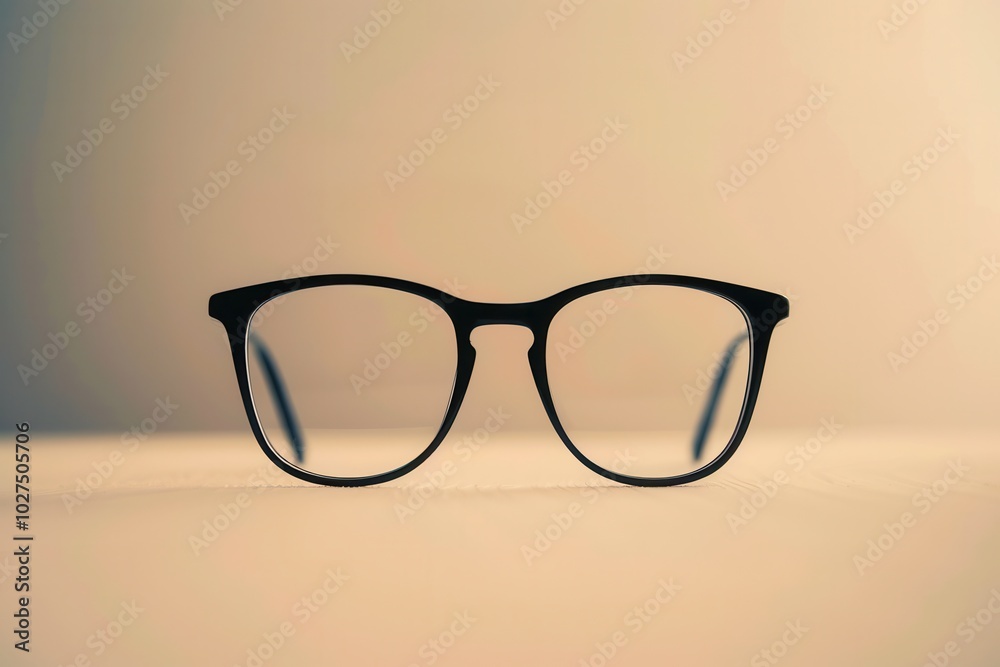 Leinwandbilder a pair of sleek black eyeglasses rests on a flat surface, illuminated by soft light creating a subtl