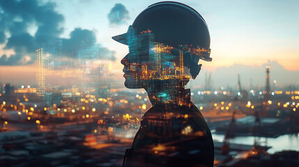 Double exposure Engineer hardhat ensures the use of machine learning for enhanced customs clearance processes.