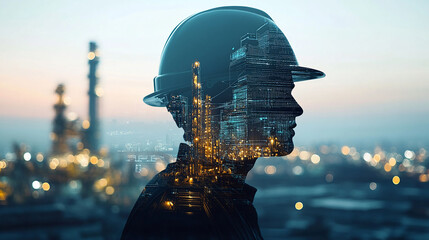 Double exposure Engineer hardhat ensures the use of machine learning for enhanced customs clearance processes.