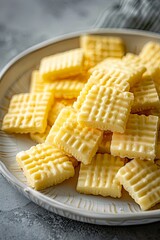A plate of freshly baked shortbread cookies with a lattice design, perfect for a sweet treat.