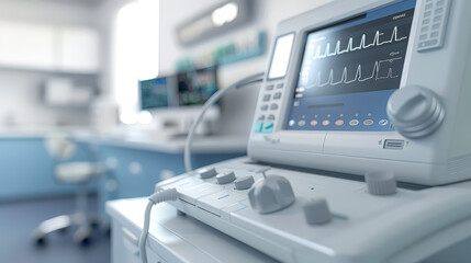 Hospital room with a monitor on the wall. The monitor is showing a heart rate. The room is sterile and quiet
